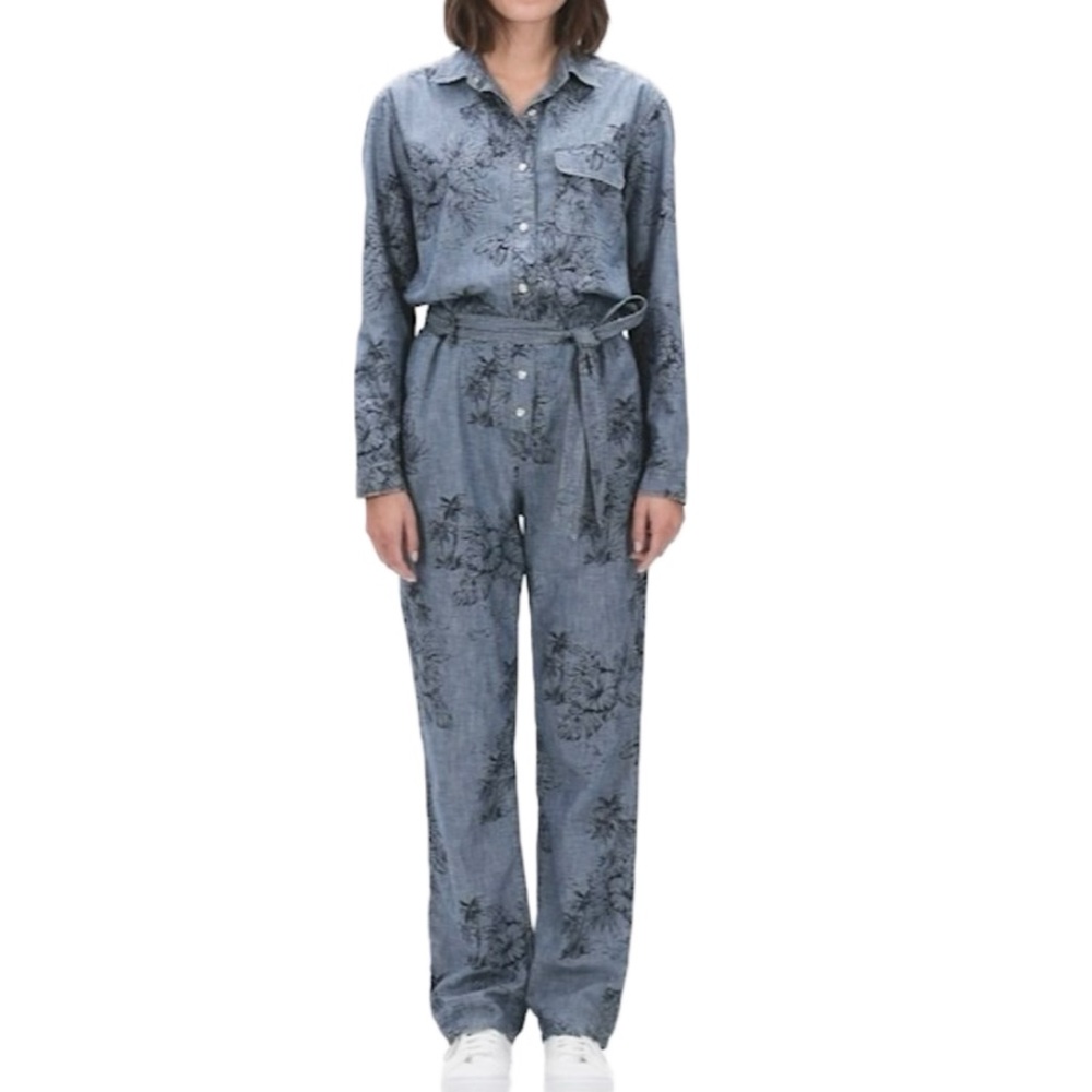 Gap Jumpsuit Collared long Sleeve Pants Button Down Pockets Size 8 Cotton